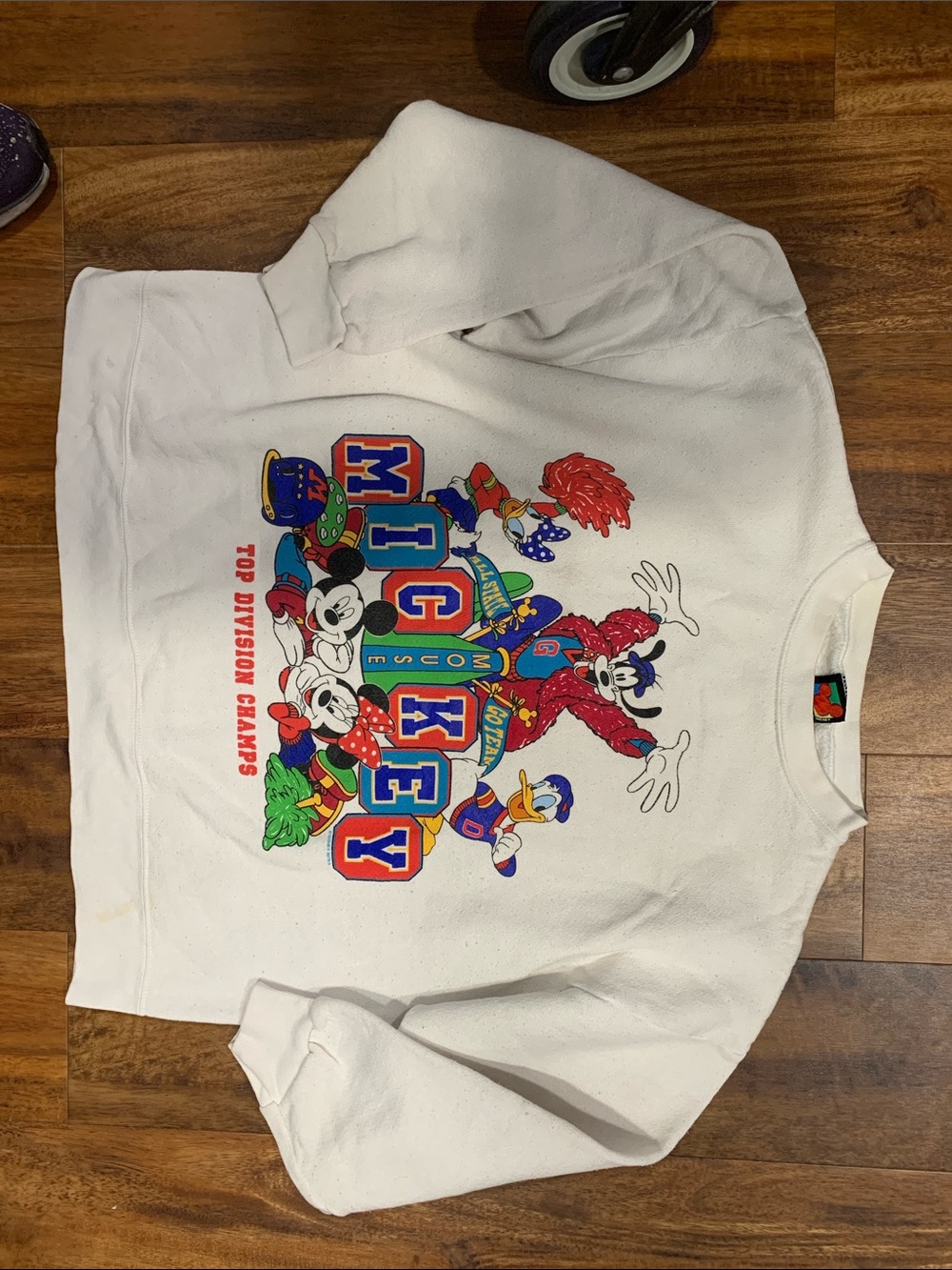 Vintage Mickey Mouse Graphic Sweatshirt - White with Multi-Color Print M/L 242